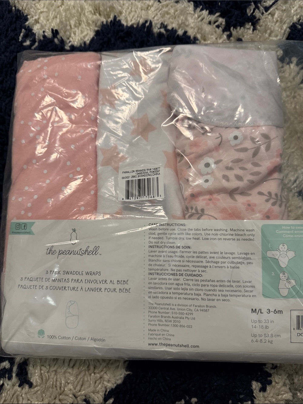 Peanut shell 3to 6 months swaddle wraps for baby girl NWT